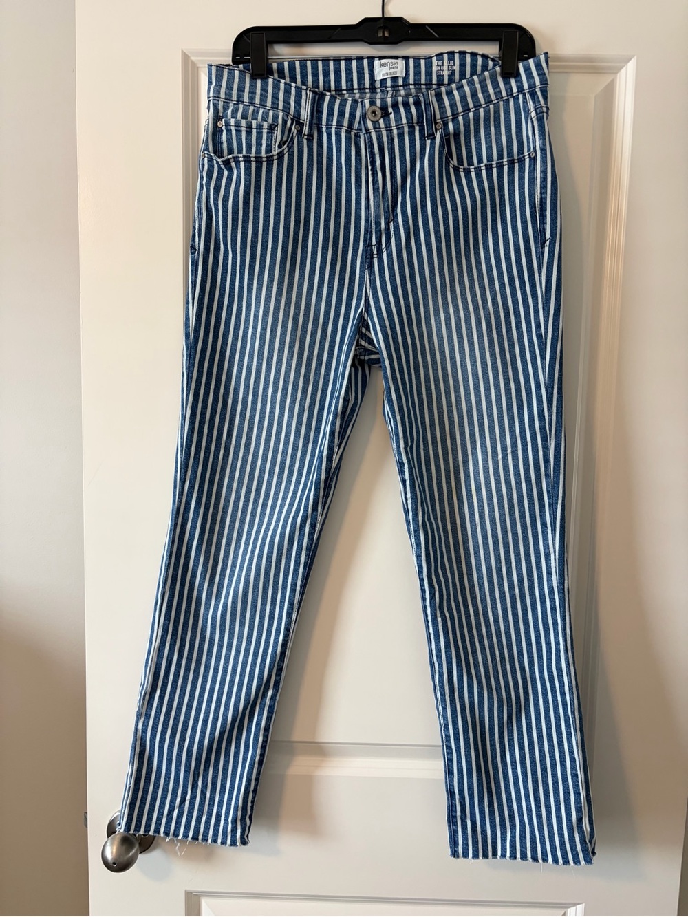 Kensie Blue & White Striped Ankle Jeans